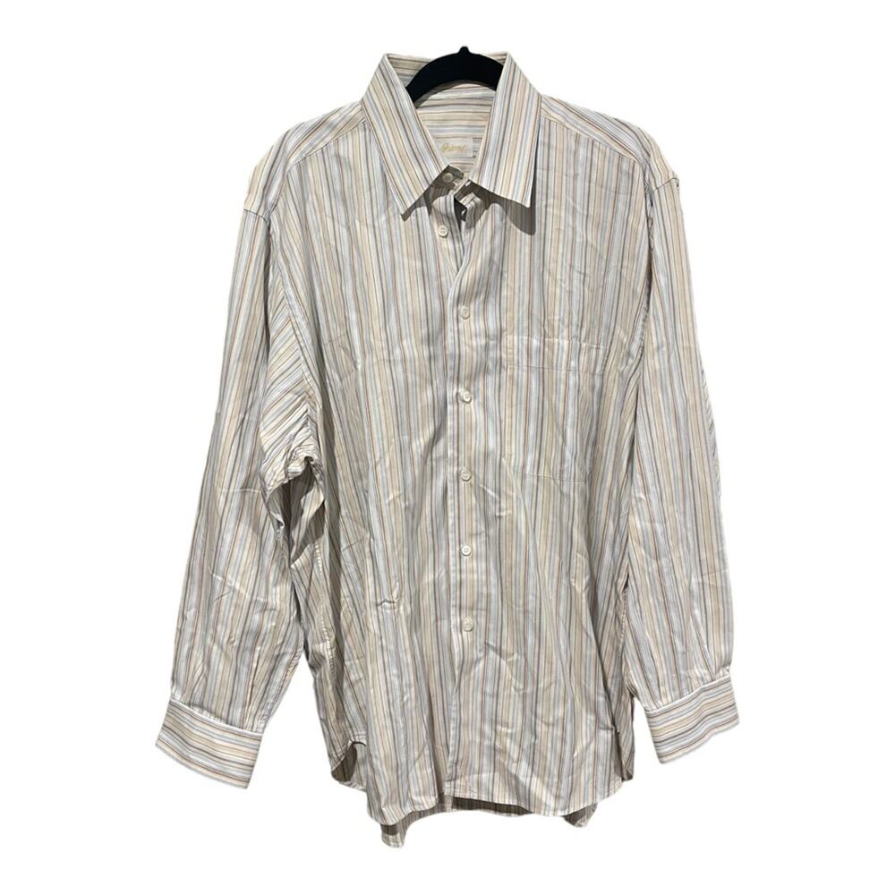 Brioni Mens L  Striped Regular Fit Button Up Dress Shirt Cotton